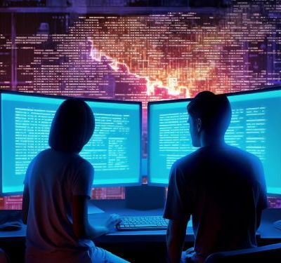 Menschen schauen auf den Computerbildschirm Lokalisierung skrvianek