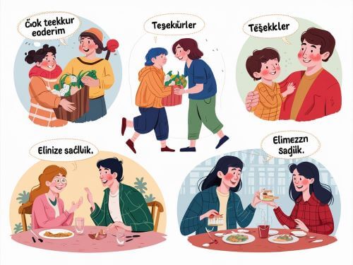 Illustration verschiedener turkischer Danksagungen, die in unterschiedlichen Alltagssituationen verwendet werden danke auf Turkisch skrivanek