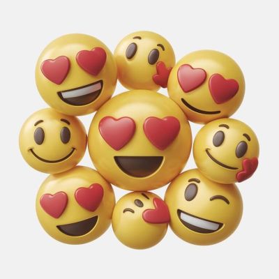 Vielzahl von Emoji, darunter lachelnde Gesichter mit Herzen als Augen und ein kussendes Gesicht kuss smiley skrivanek