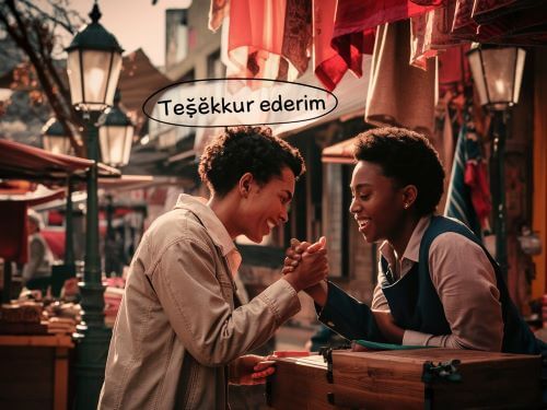 Zwei Menschen fassen sich auf einem turkischen Markt an den Handen, einer sagt Tesekkur ederim danke auf Turkisch skrivanek